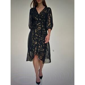 DKNY Blouson Sleeve Metallic Animal print Chiffon Dress